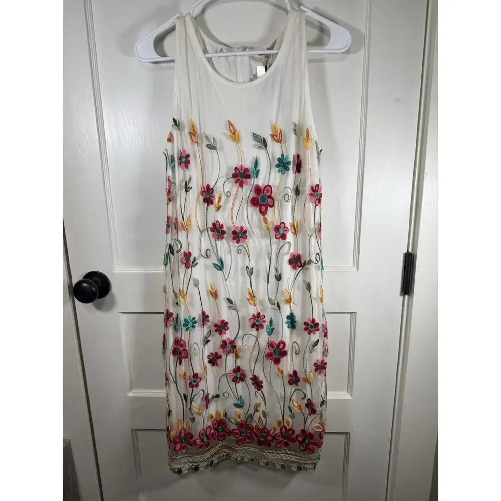 Esqualo Embroidered Floral Dress, New W/Tags, Sz 6, Brunch, Garden Party, Preppy